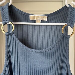 Michael Kors Blue/Grey Ribbed Gold Rings Strap Tank Dress